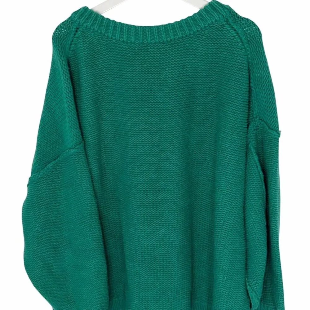 Free People Green Knit Alli V-Neck Mountain View Sweater OB1626643